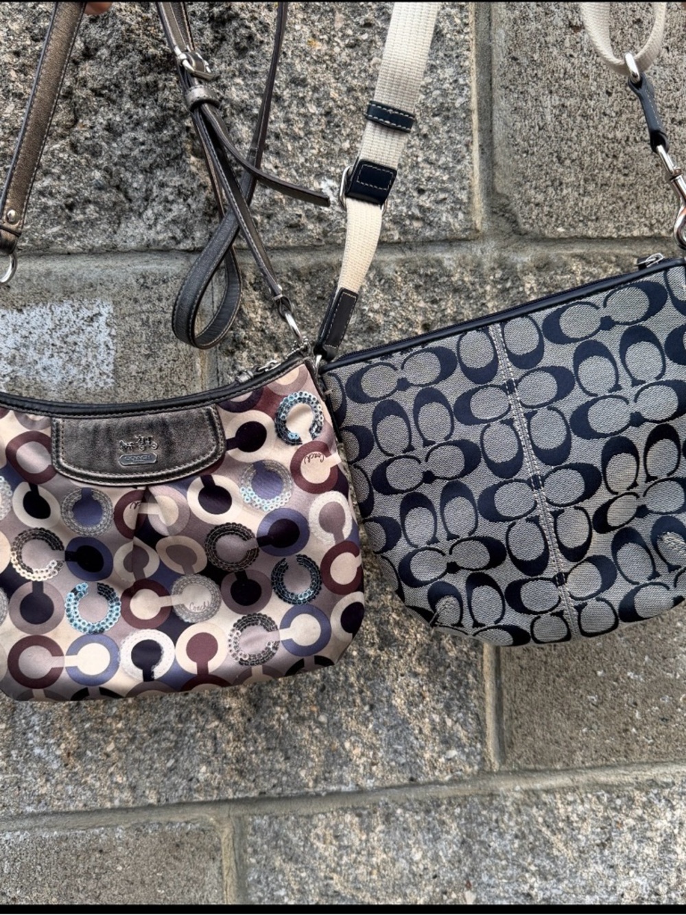 Coach Two-Piece Shoulder Bag Set - Navy, Gray, Multicolor Circles